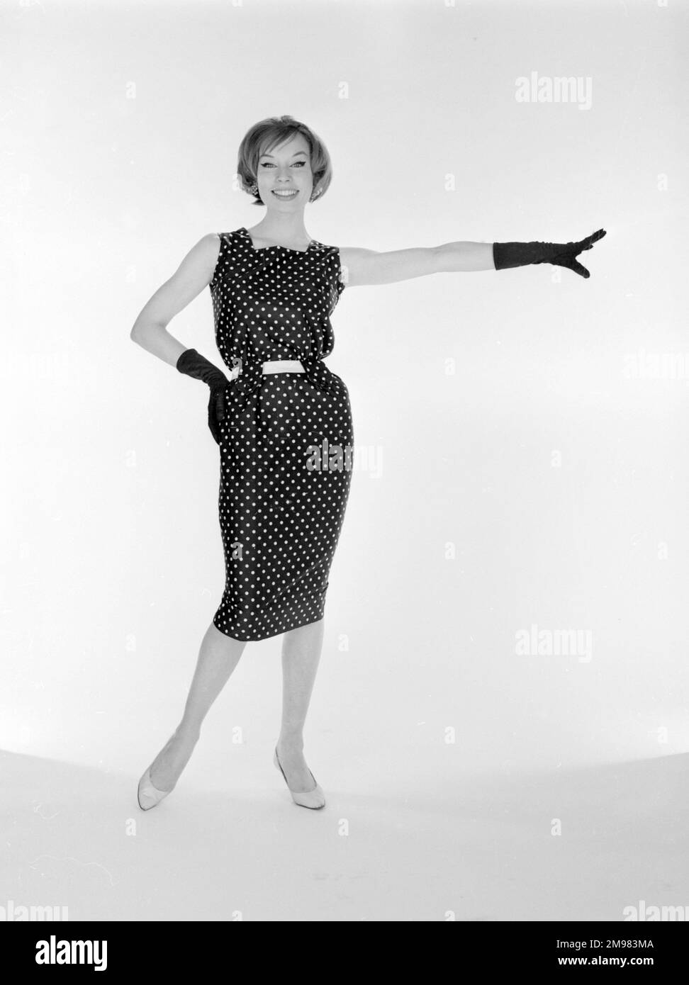 Polka dot dress 50s Black and White Stock Photos Images Alamy