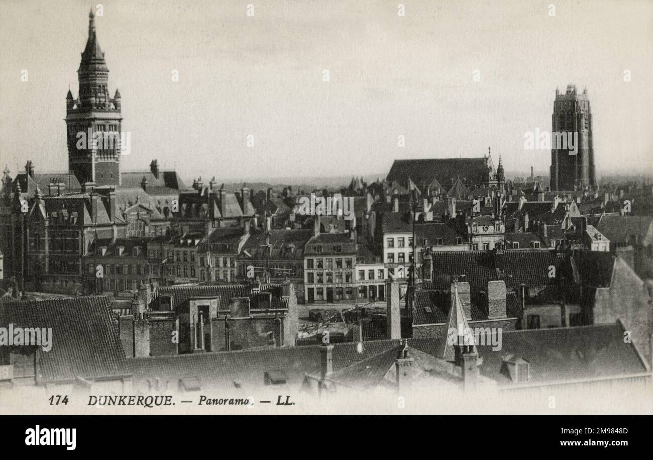 Dunkirk, France - Panoramic view of Northern French city of Dunkirk (Dunkerque) showing the Dunkirk Town Hall and Belfry. Stock Photo