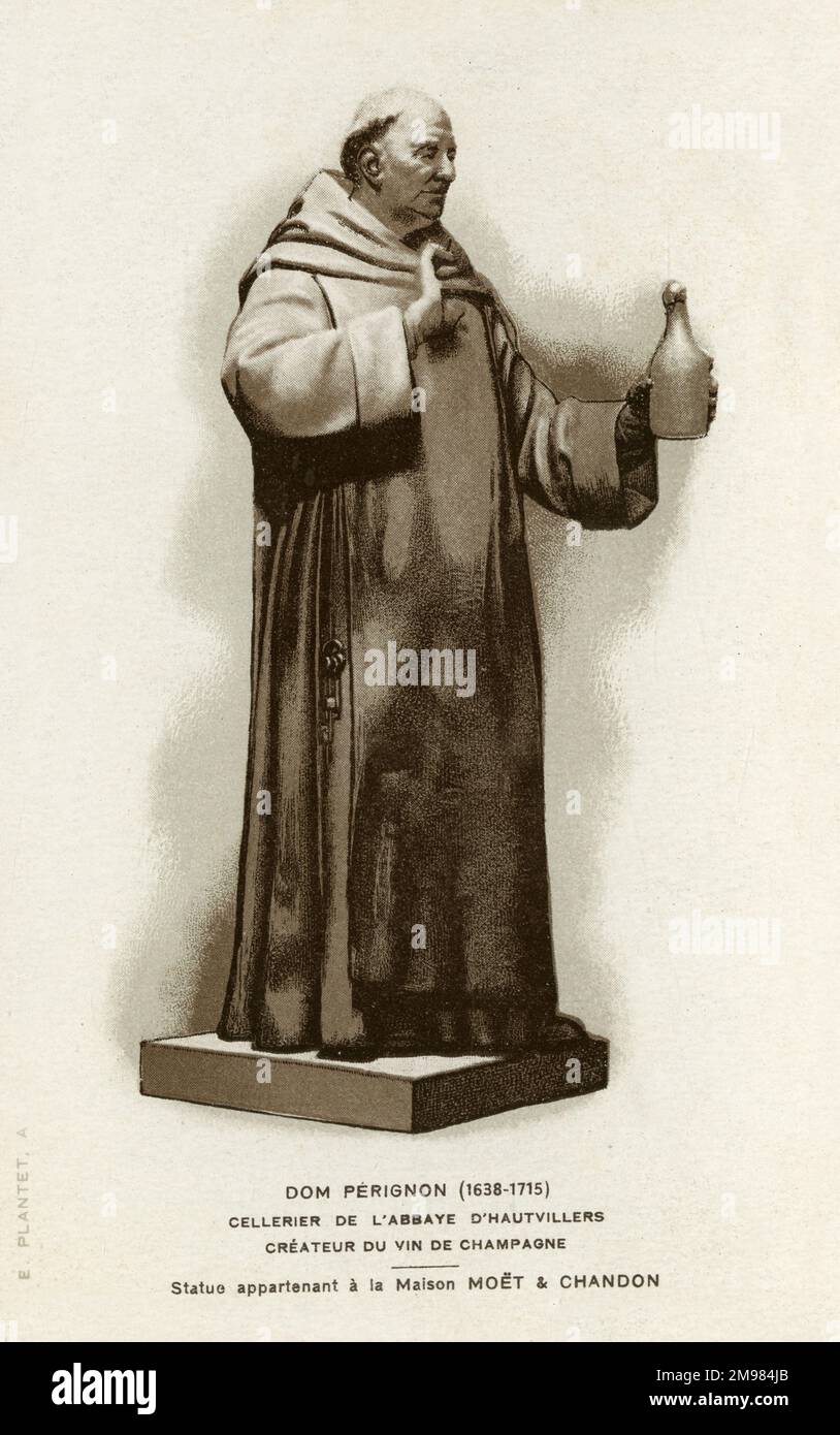 Image of Dom Perignon (1639-1715) Benedictine monk, inventor of the  champagne, statue