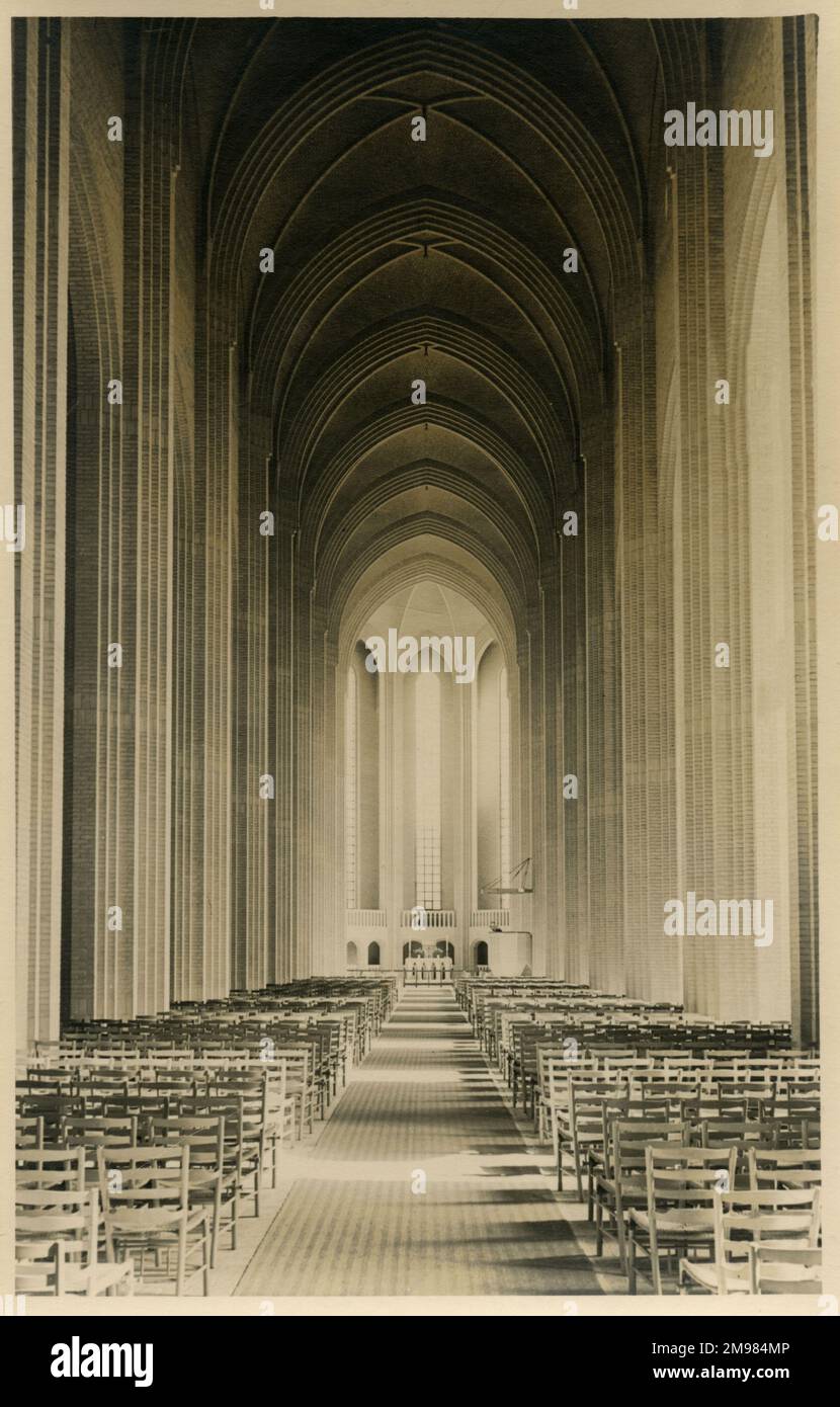 The interior of Grundtvig's Church in Copenhagen, named after the Danish philosopher and hymn writer N. F. S. Grundtvig. The church is one of a few built in the expressionist style, and was designed by the architect  Peder Vilhelm Jensen-Klint. Stock Photo