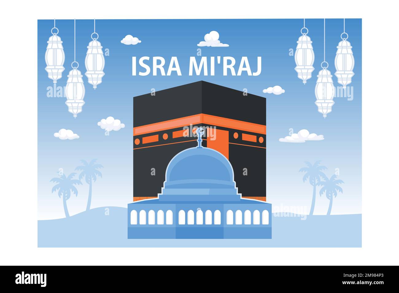 Al-Isra wal Mi'raj Translate: The night journey Prophet Muhammad, Simple Background of Isra Mi'raj Ceremony, flat vector modern illustration Stock Vector
