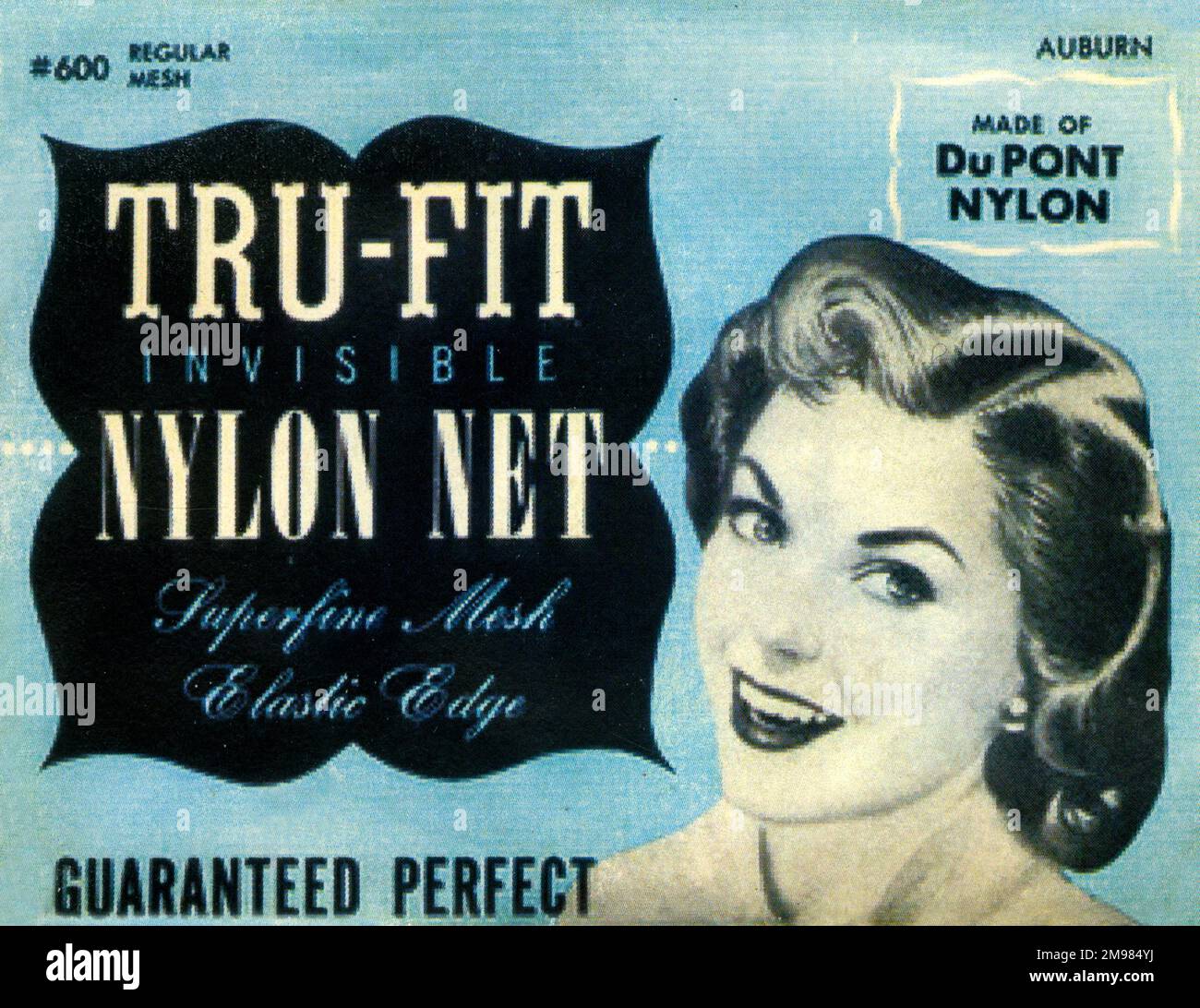 Vintage Hairnet Packaging - Tru-fit Invisible Nylon Net with Superfine Mesh and Elastic Edge - made of DuPont nylon in Auburn - 'Guaranteed perfect'! Stock Photo