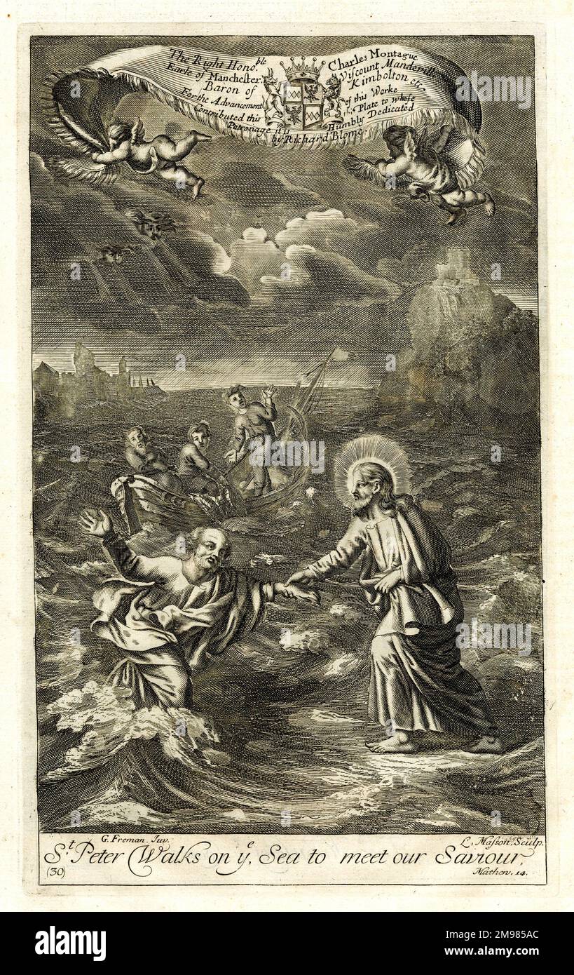 St Peter walks on the sea towards Jesus - Matthew 14. Stock Photo