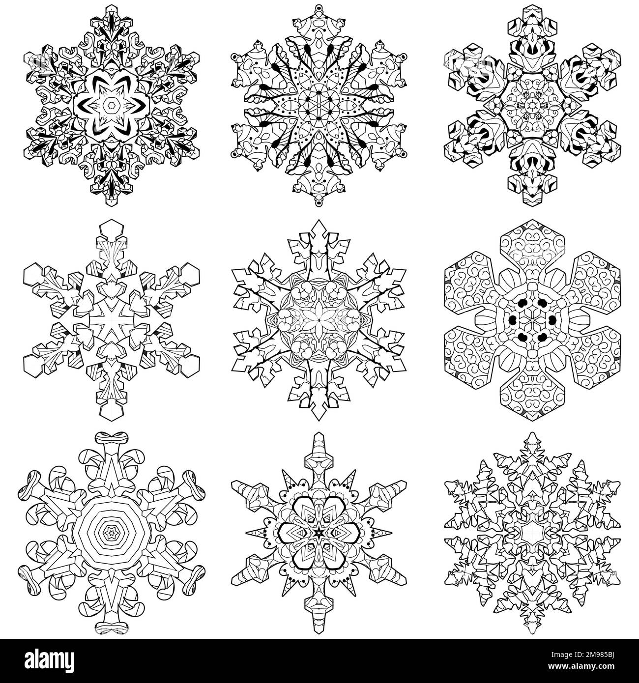 Snowflakes winter icon silhouette on white background for coloring ...