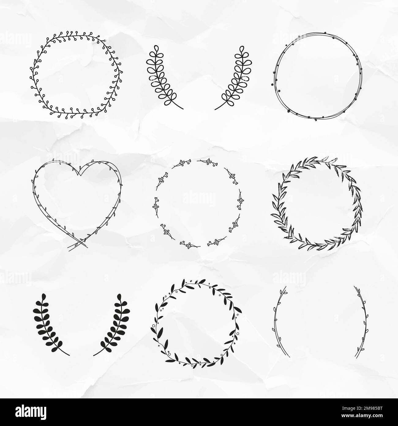 Black leafy frame set vector Stock Vector