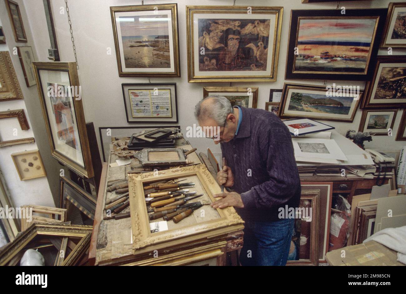 Picture framer, Florence, Italy Stock Photo