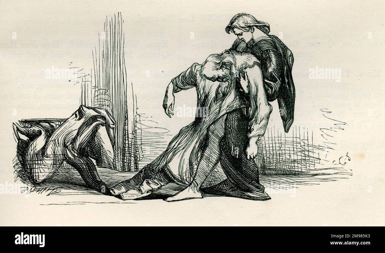 Hamlet he drags Polonius's body away after accidentally killing him