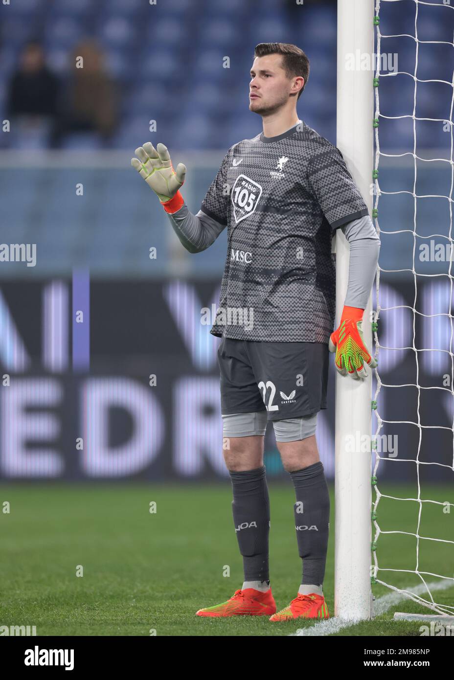 Genoa, Italy, 16th January 2023. George Puskas of Genoa CFC reacts during  the Serie B match at Luigi Ferraris, Genoa. Picture credit should read:  Jonathan Moscrop / Sportimage Stock Photo - Alamy