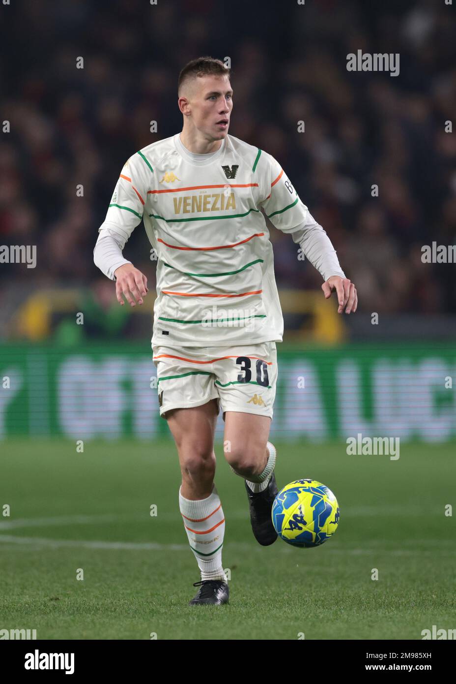 Genoa, Italy, 16th January 2023. George Puskas of Genoa CFC reacts during  the Serie B match at Luigi Ferraris, Genoa. Picture credit should read:  Jonathan Moscrop / Sportimage Stock Photo - Alamy