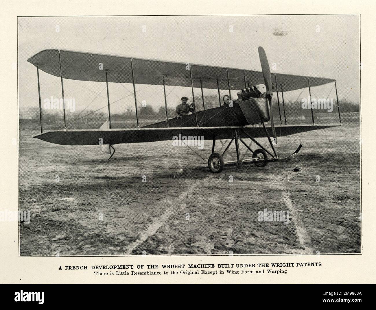 French development of the Wright machine built under the Wright patents, with little resemblance to the original except in wing form and warping. Stock Photo
