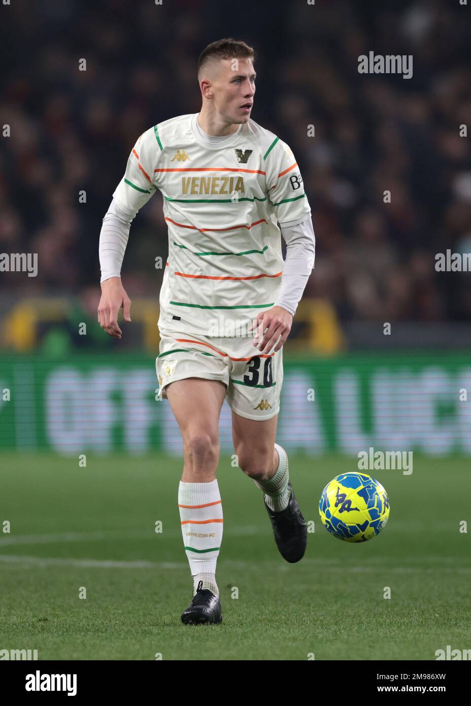 Genoa, Italy, 16th January 2023. George Puskas of Genoa CFC reacts during  the Serie B match at Luigi Ferraris, Genoa. Picture credit should read:  Jonathan Moscrop / Sportimage Stock Photo - Alamy