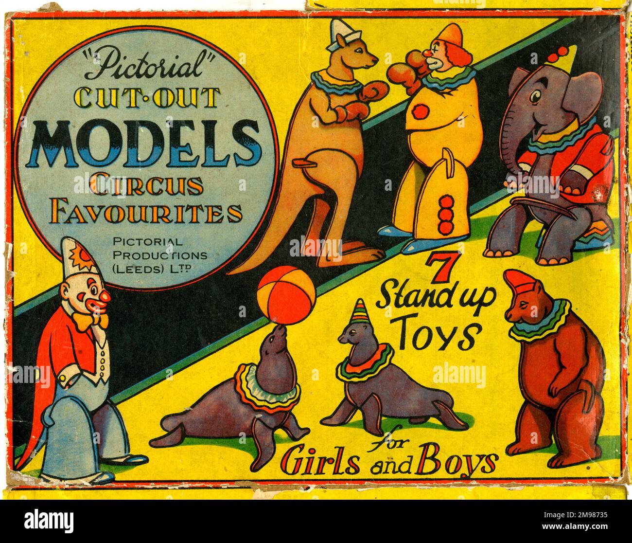 Circus CutOut Favourites seven standup toys box lid Stock Photo