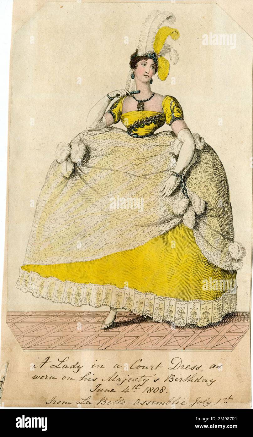 Lady in court dress worn on the King's birthday (George III, 4 June 1808). Stock Photo