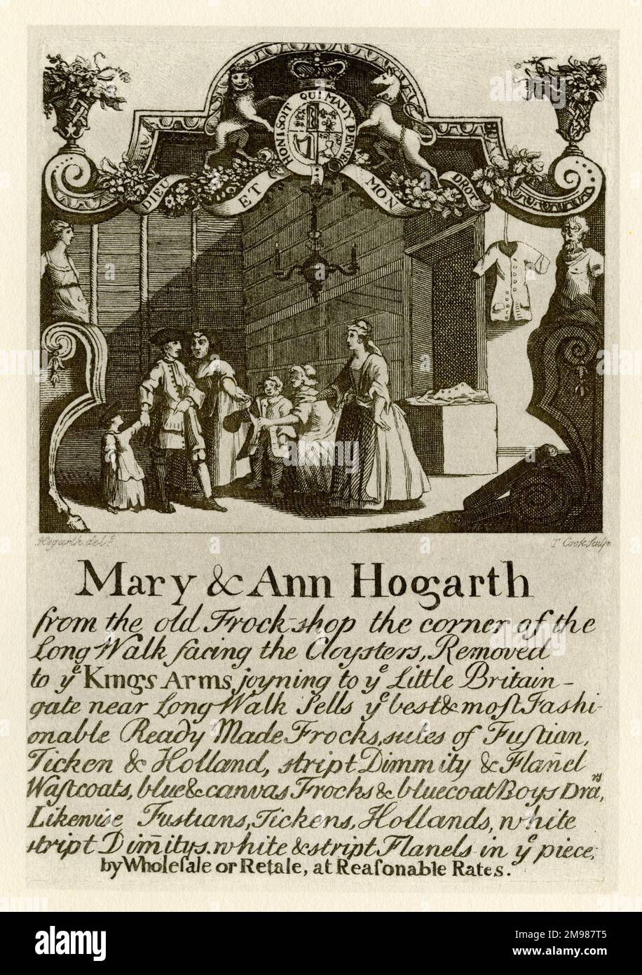 London 1807 'Mary and Ann Hogarth Frock Shop' advertising card