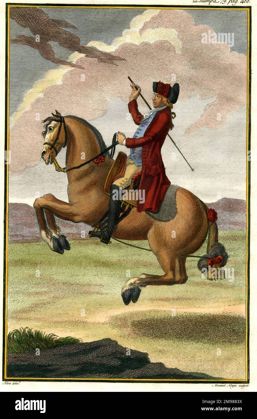 Manuel Carlos de Andrade (1755-1817), horseman to the Portuguese royal family, in his book, The Light of the Liberal and Noble Art of Horsemanship. Stock Photo