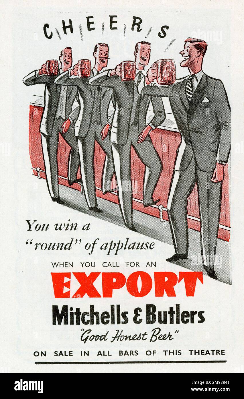 Advertisement for Mitchells & Butlers Export Beer, designed specially for the theatre trade. Stock Photo