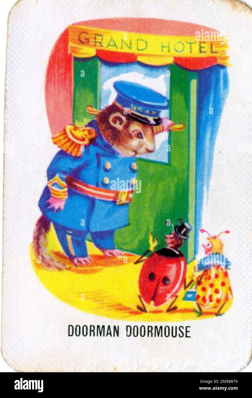 Old Maid card game - Doorman Dormouse. Stock Photo