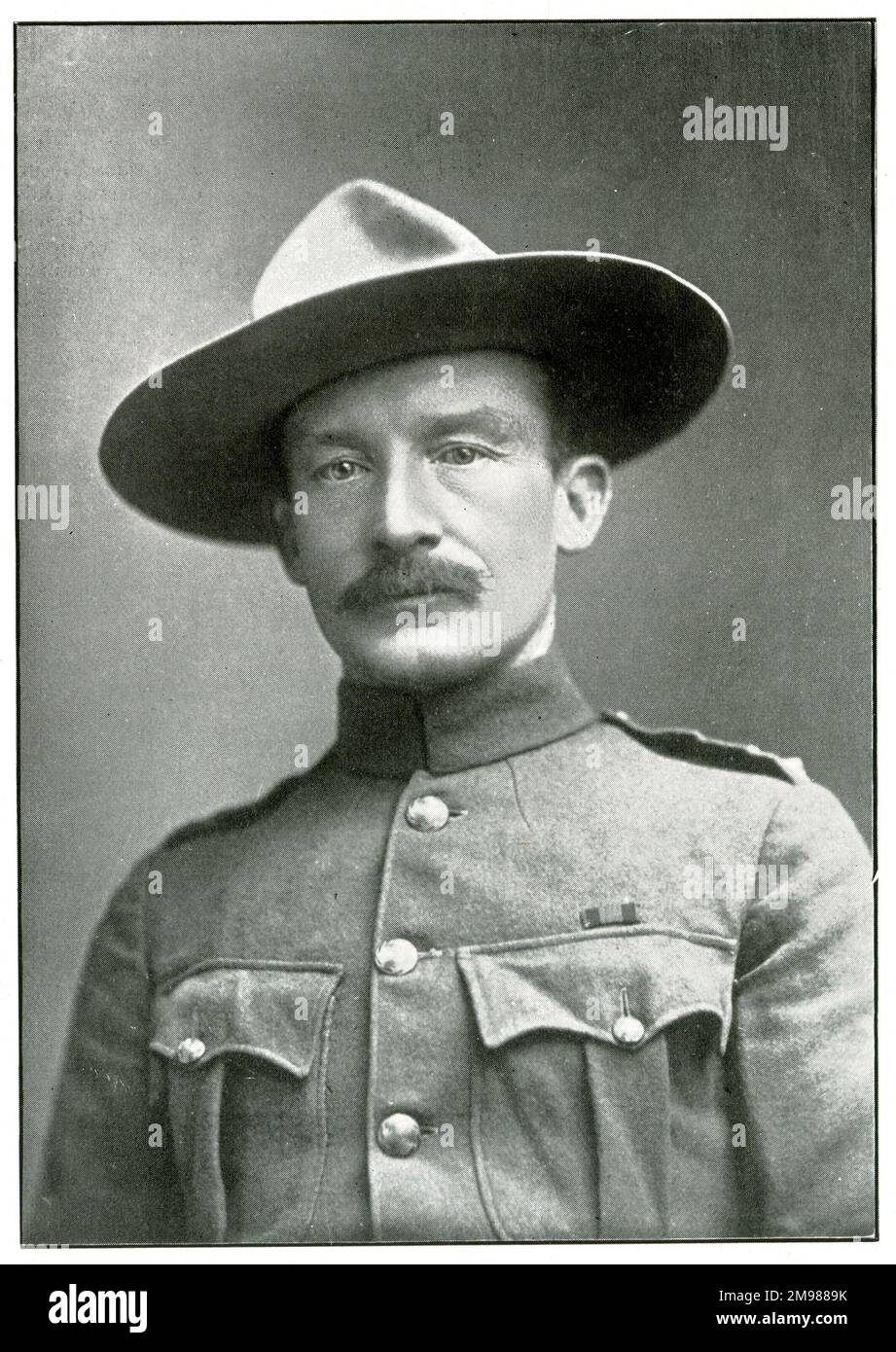 Robert Baden Powell (1857 - 1941), English soldier and founder of the Boy Scouts, seen here in scout uniform. Stock Photo
