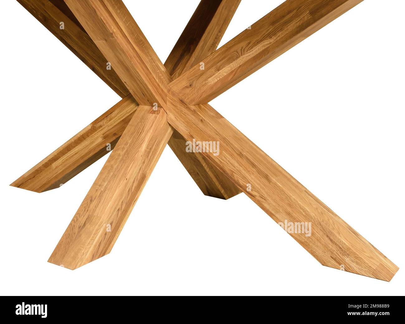 Wooden table legs isolated over white background, close view photo