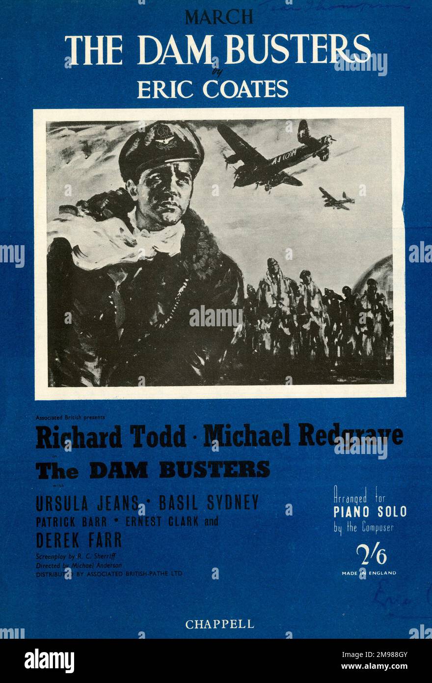Music cover, The Dam Busters March, by Eric Coates, arranged for piano solo. Stock Photo
