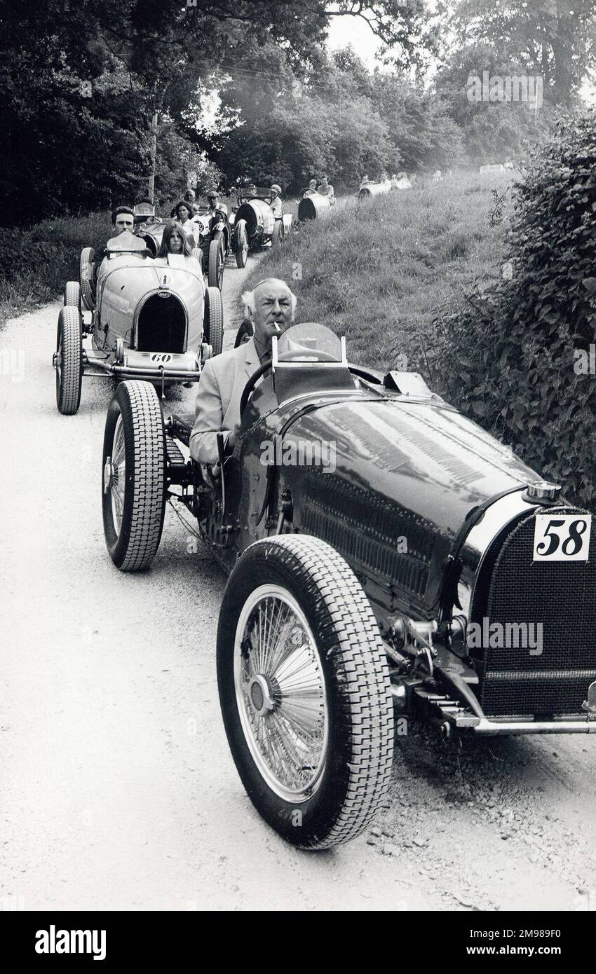 Bugatti cavalcade at Prescott, Gloucestershire, England. Stock Photo