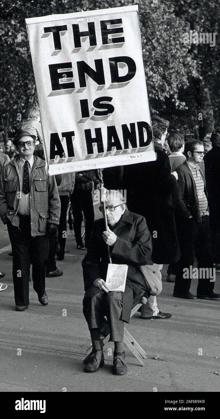 Scene at Speakers Corner, Hyde Park, London, England - The End Is At Hand. Stock Photo
