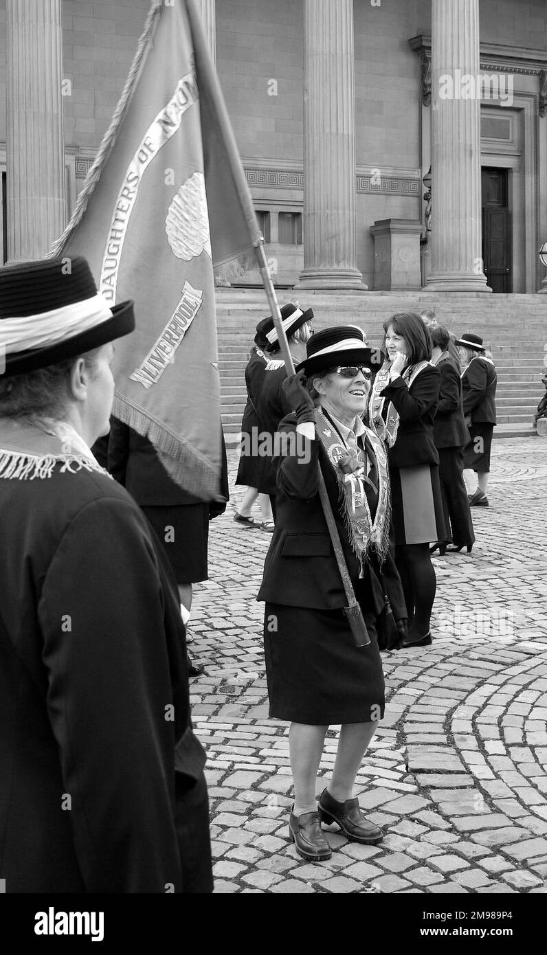 Women taking part in a parade, Liverpool, England. Stock Photo