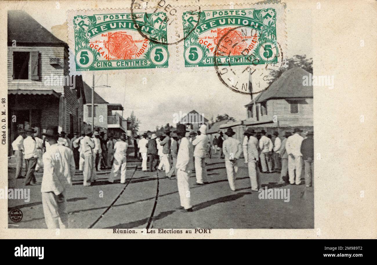 Elections at Le Port, Island of Reunion, Indian Ocean, showing people in the street. Stock Photo