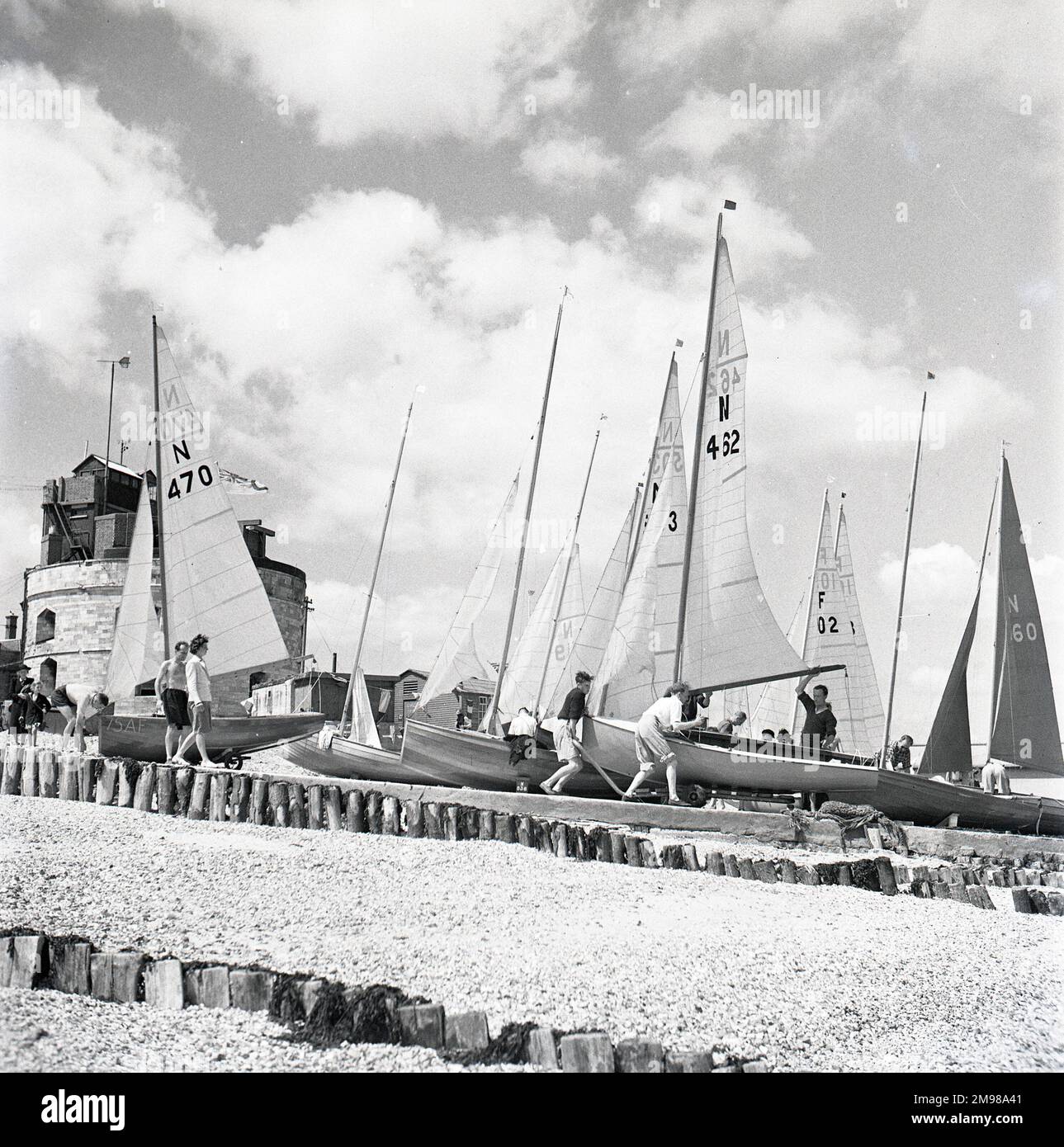 National 12 sailing dinghies on a Devon beach one of a great series