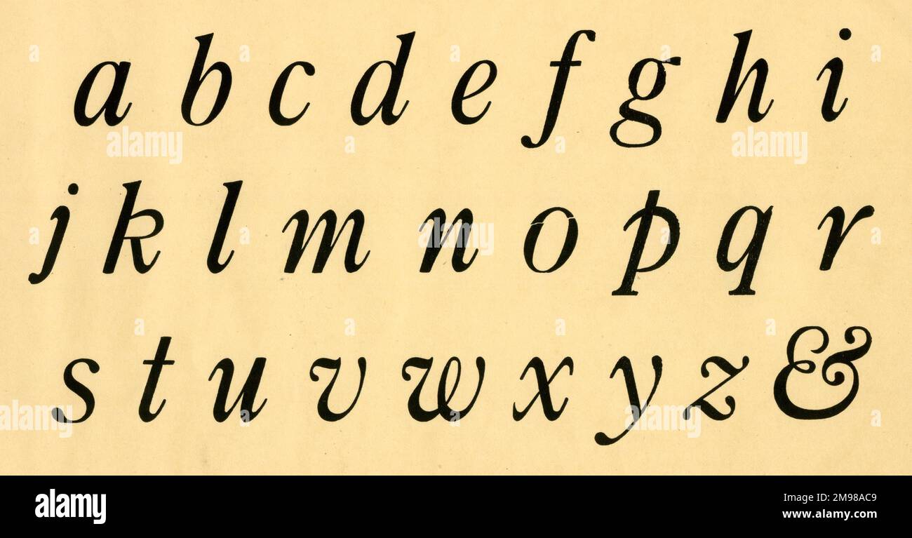Italic alphabet, lower case A-Z. Stock Photo
