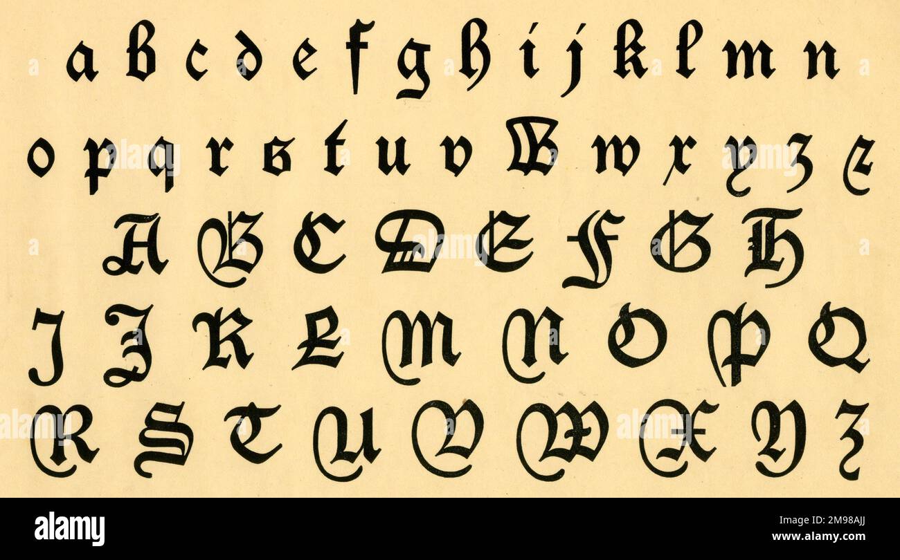 Caxton alphabet, upper and lower case A-Z. Stock Photo