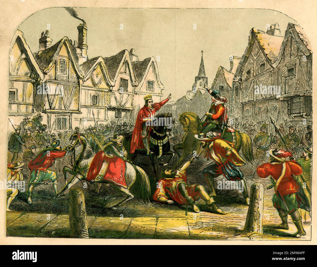 Death of Wat Tyler in Smithfield, London, during the Peasants' Revolt. Stock Photo
