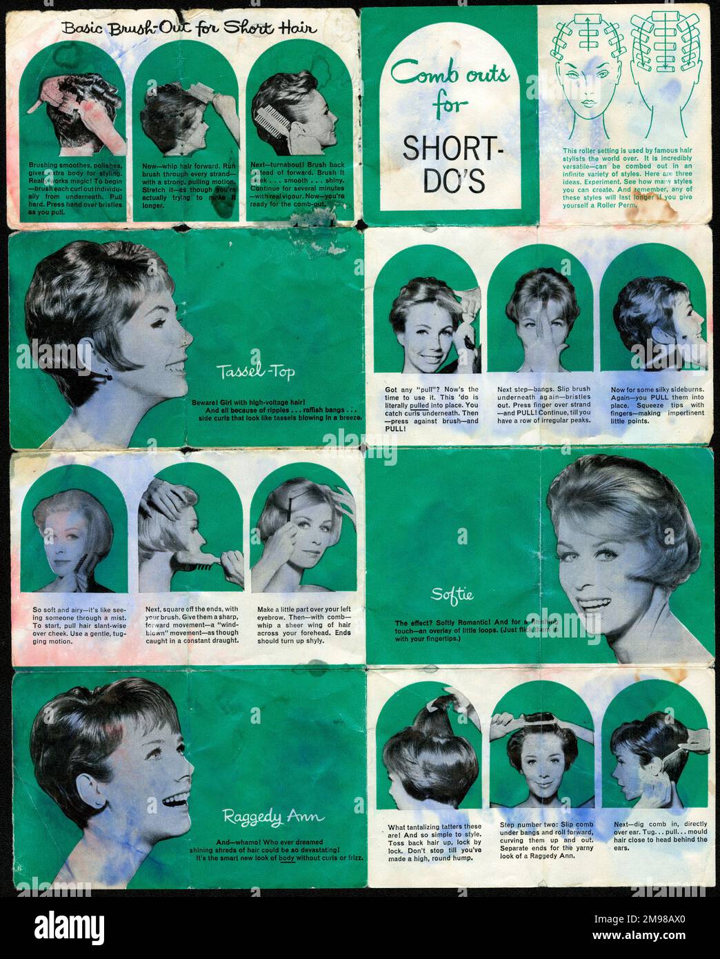 Hairstyle instruction leaflet, combouts for shorter hair.   (2 of 2) Stock Photo