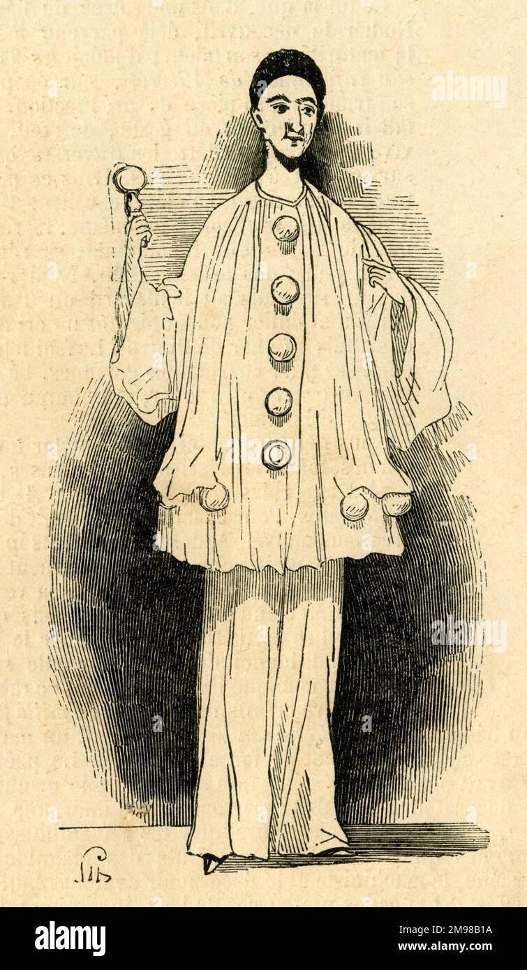 Jean-Gaspard Deburau (1796-1846), Bohemian-French mime artist, in his famous character of Pierrot.  Or possibly his son Jean-Charles Deburau (1829-1873), who continued in the role after his father's death. Stock Photo