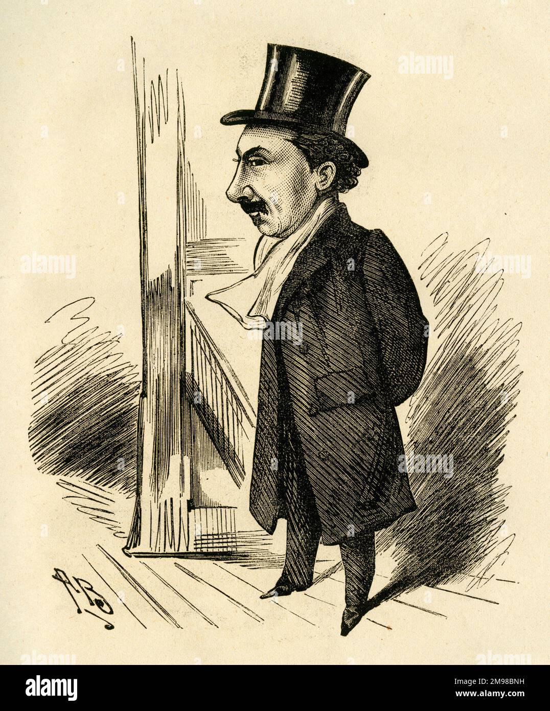 Cartoon, Paul Valentine -- The Ballet. He ran a dancing academy for young people, and is seen here standing in the wings of a theatre. Stock Photo