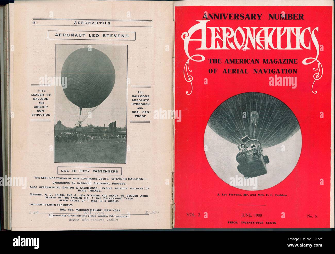 Aeronautics: the American Magazine of Aerial Navigation - magazine cover - June 1908 issue. Stock Photo