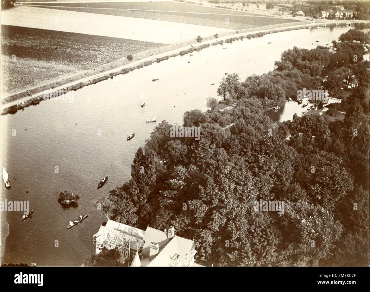 View from precision balloon taken at Teddington from an altitude of about 400ft. First published in the Sketch on 14 December 1904. Stock Photo