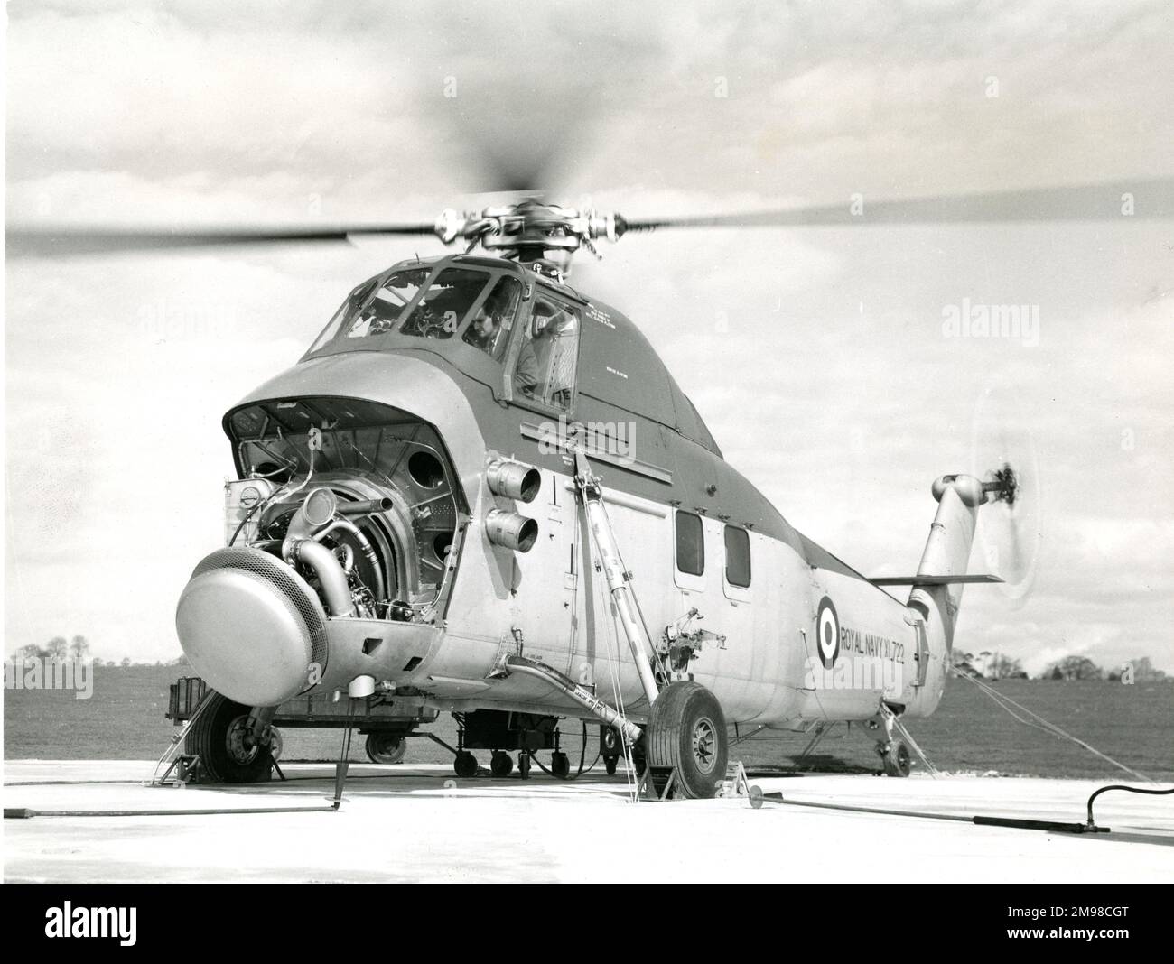 Sikorsky-built S-58, XL722, re-engined by Westland with a Napier Gazelle turboshaft replacing the radial piston engine. June 1957. Stock Photo