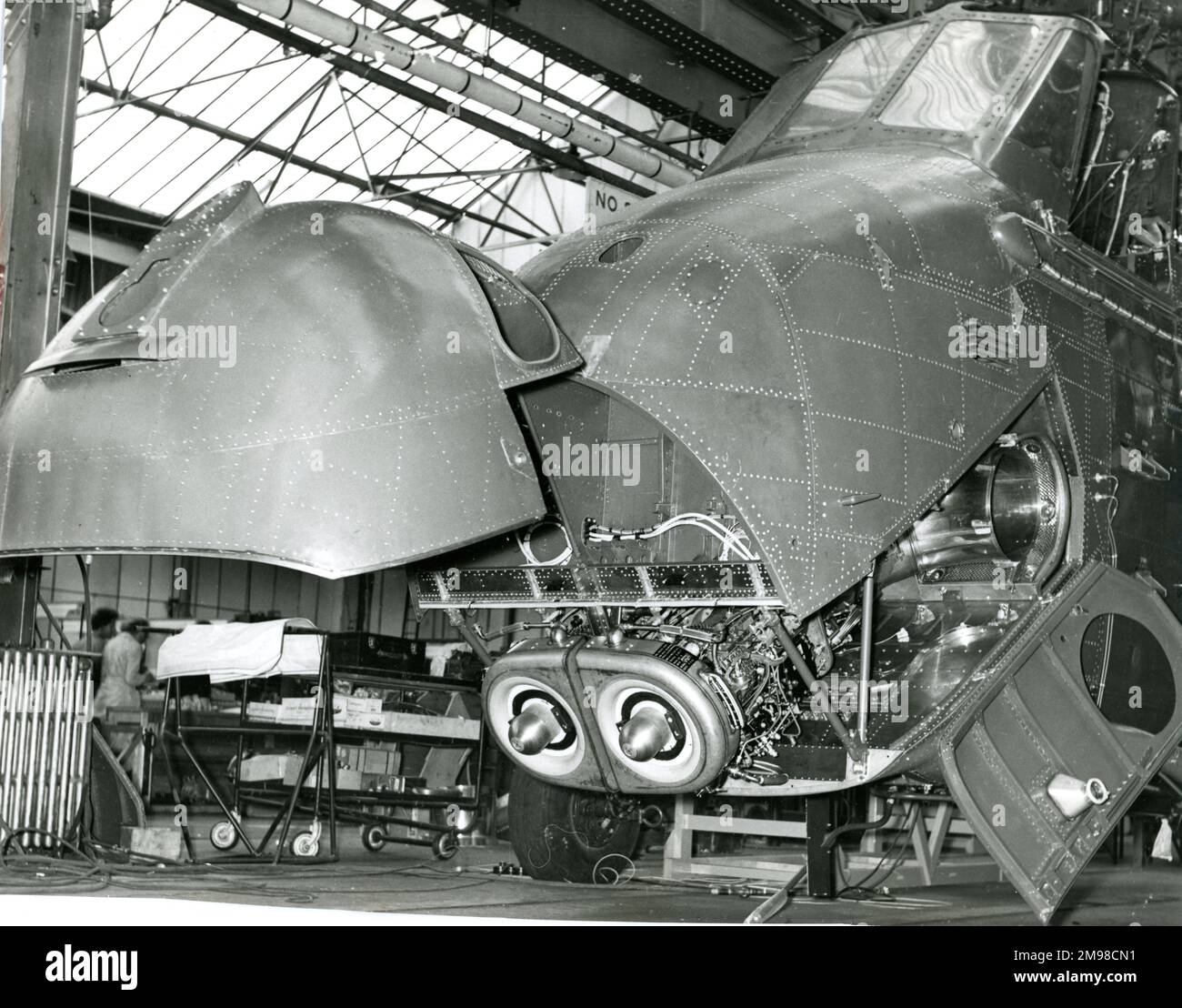 Engine installation on a Westland Wessex. Stock Photo