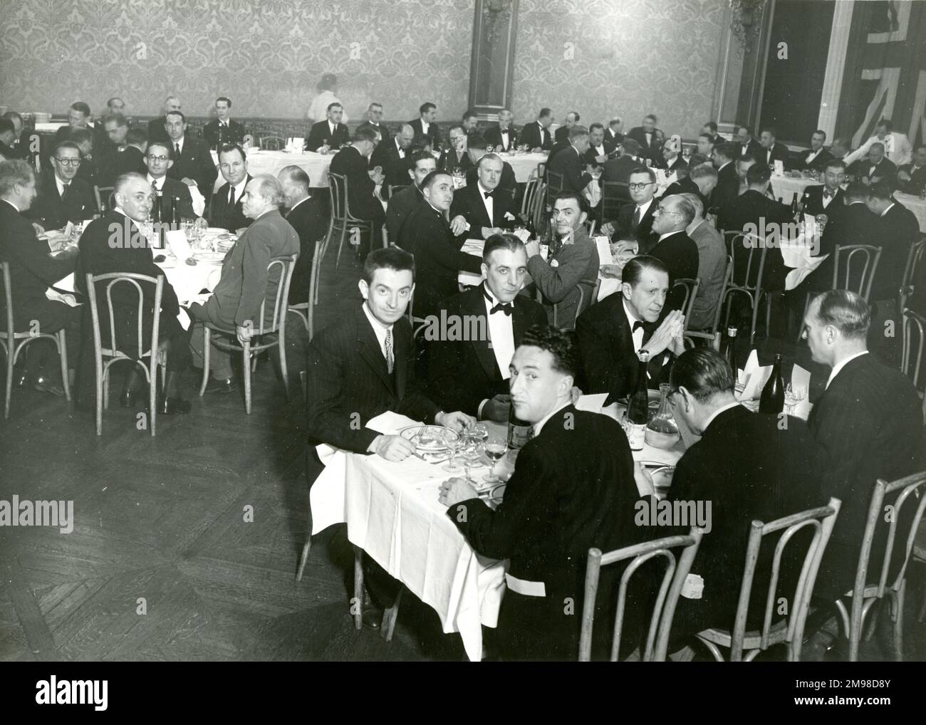 Guests at the first Louis Bl‚riot Lecture on 12 May 1948 in a lecture hall attached to the Hotel George V, Paris. The first lecture was given by Air Cdre F.R. Banks, entitled ?The Art of the Aviation Engine?. Stock Photo