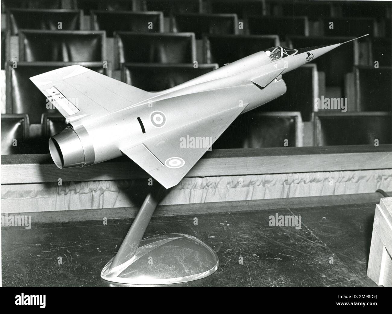 A model of the Nord Griffon at the 12th Louis Bl‚riot Lecture on 12 March 1959 at the Institution of Mechanical Engineers, Birdcage walk, London. The lecture was given by General No‰l Daum, Technical Director, Nord Aviation, and entitled ?The Griffon Aircraft and the Future of the Turbo-Ram-Jet Combination in the Propulsion of Supersonic Aeroplanes? and was given in the presence of Madame Bl‚riot. Stock Photo
