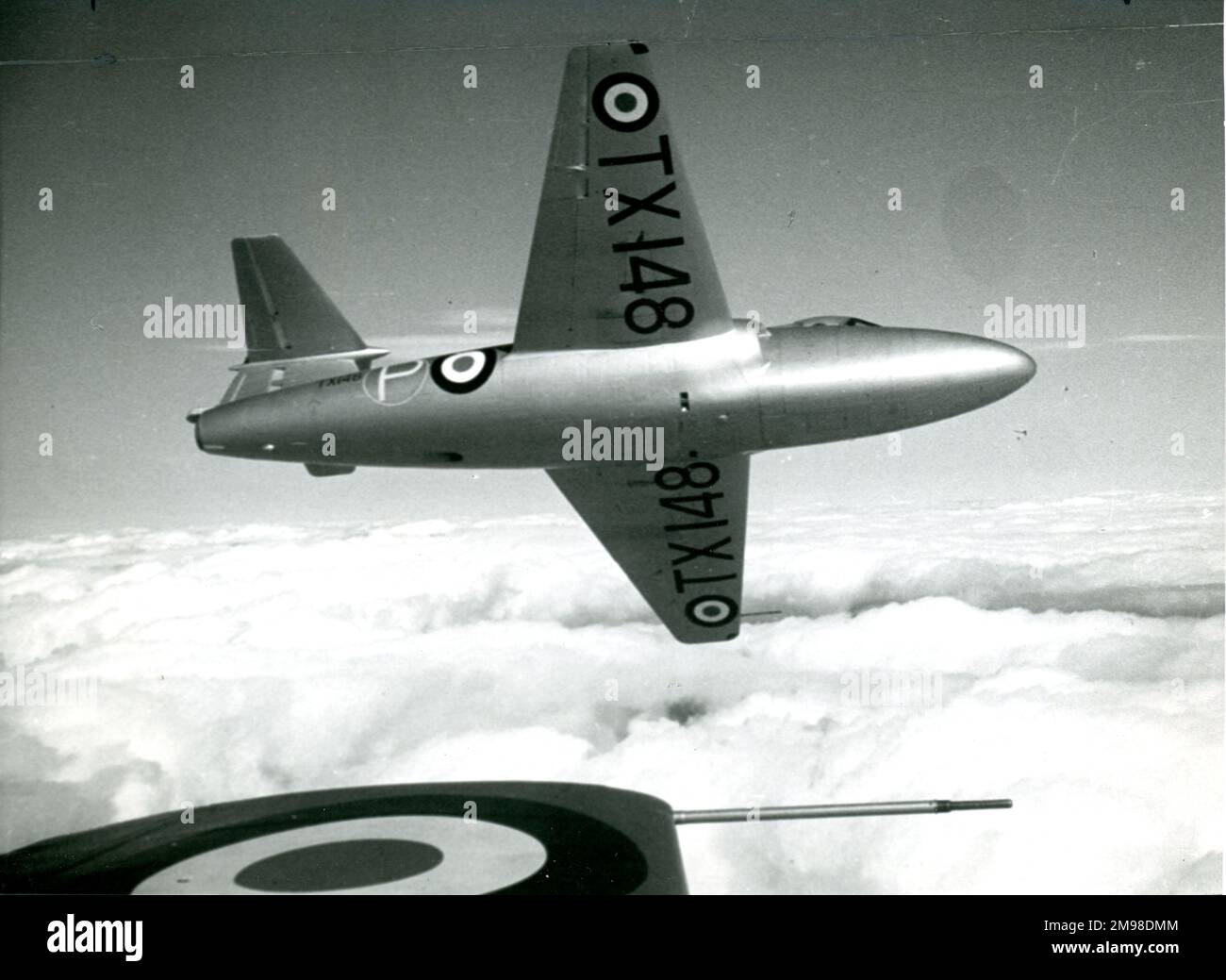 The third prototype Gloster E1/44, TX148, had a redesigned tail. Stock Photo