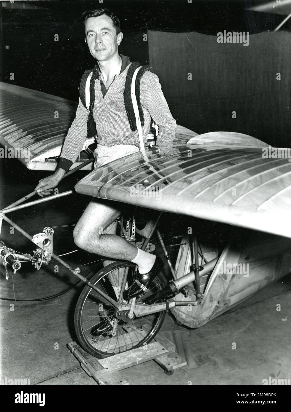 John Cecil Wimpenny, 1922-2015, in the de Havilland Puffin man-powered aircraft, circa 1962. Stock Photo