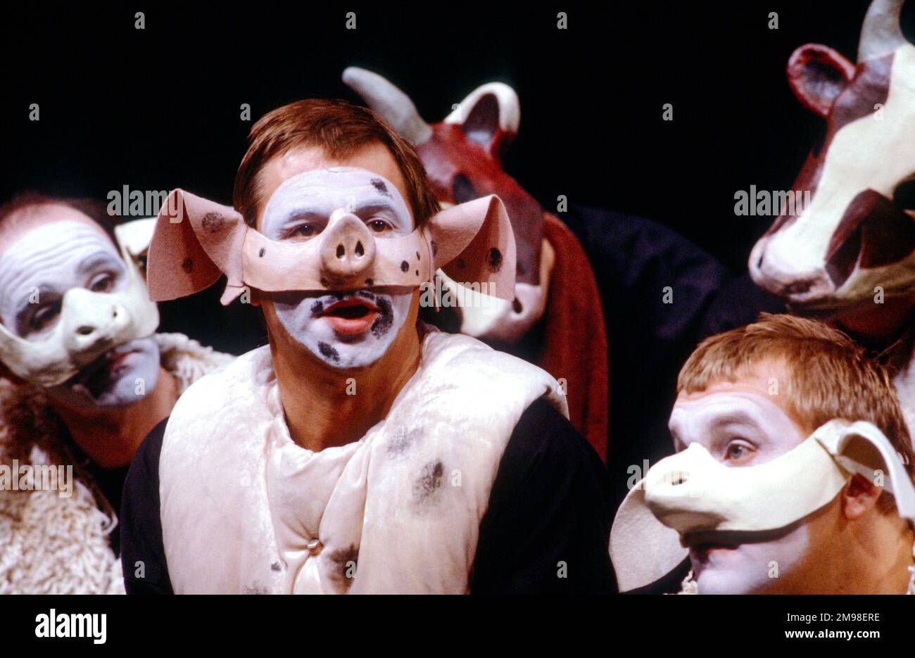 Barrie Rutter (Napoleon) in ANIMAL FARM by George Orwell at the Olivier Theatre, National Theatre (NT), London SE1  27/09/1984  adapted & directed by Peter Hall  design: Jennifer Carey  lighting: John Bury  movement: Stuart Hopps Stock Photo