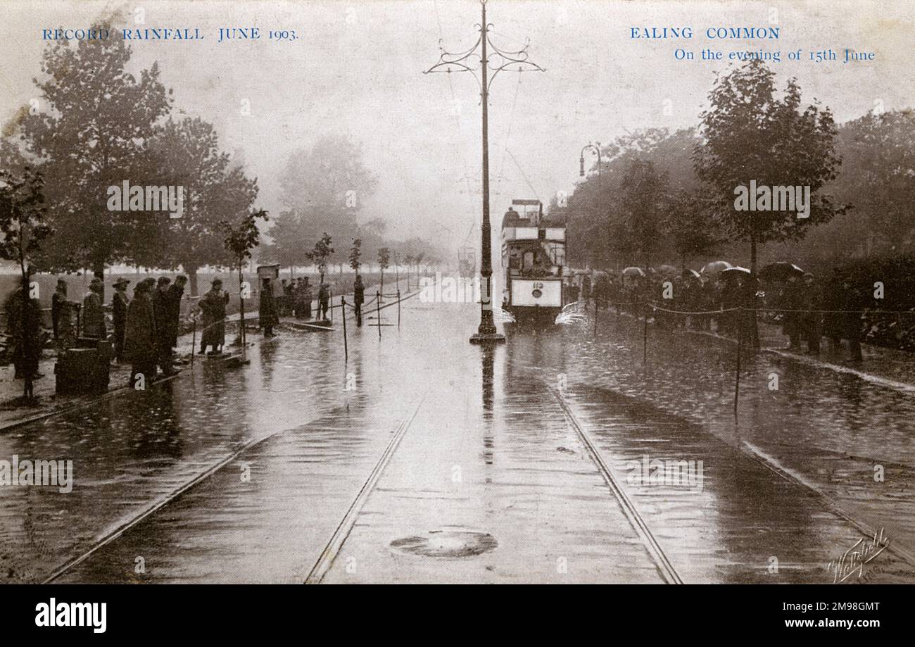 Record rainfall on the evening of 15 June 1903 at Ealing Common, West London. Stock Photo