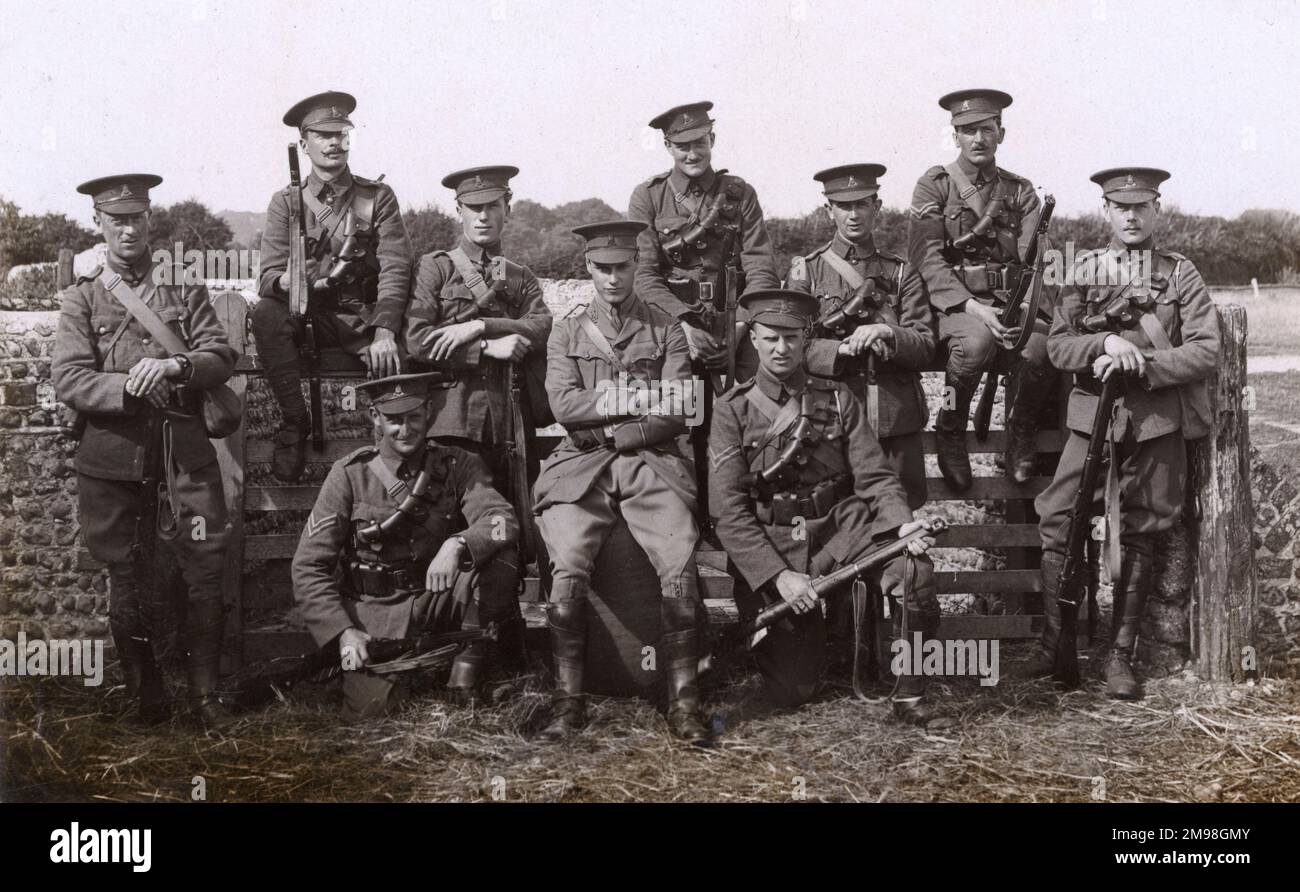 Group photo, B Squadron, Hampshire Carabiniers, during the First World War. Stock Photo