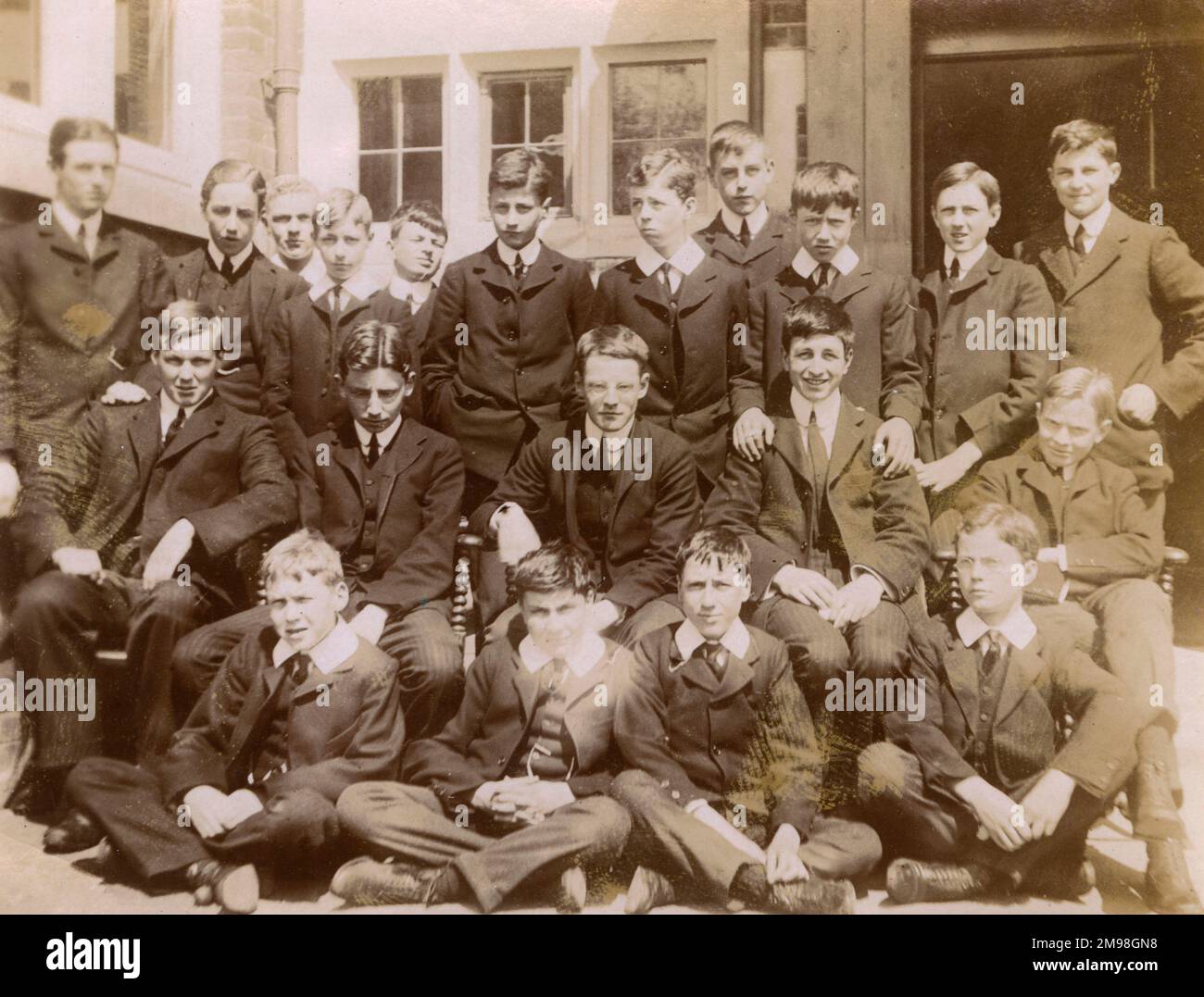 Group photo, boys at Marlborough College, Wiltshire, May 1908. Stock Photo