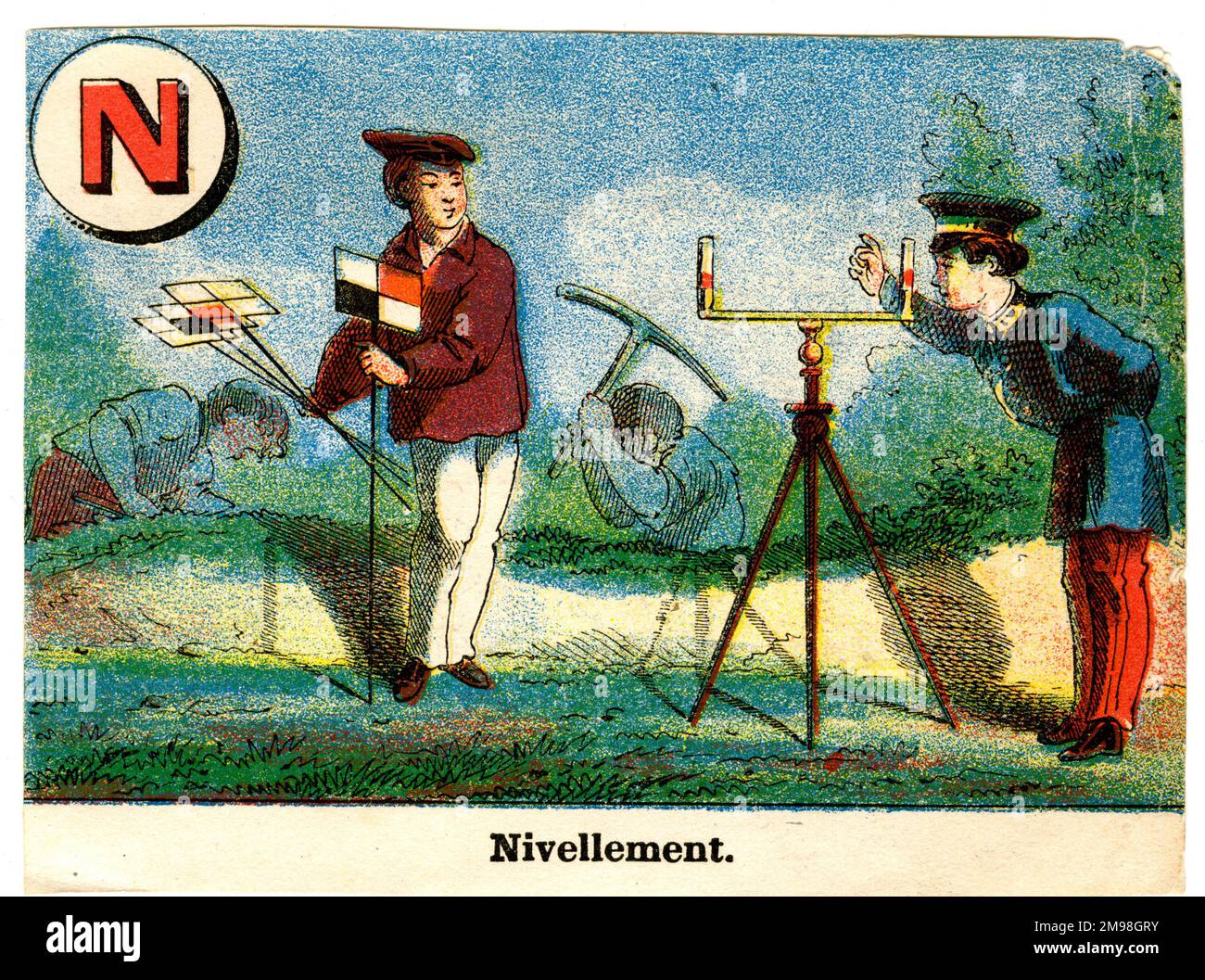 French Railway Alphabet - N for Nivellement (levelling, surveying). Stock Photo