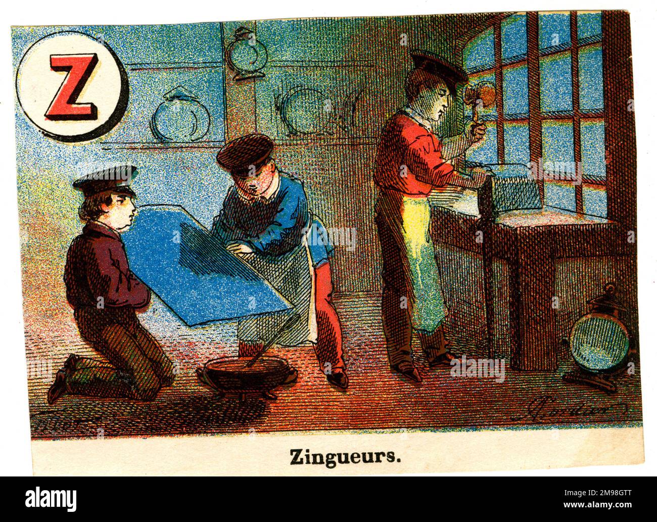 French Railway Alphabet - Z for Zingueurs (metalworkers). Stock Photo