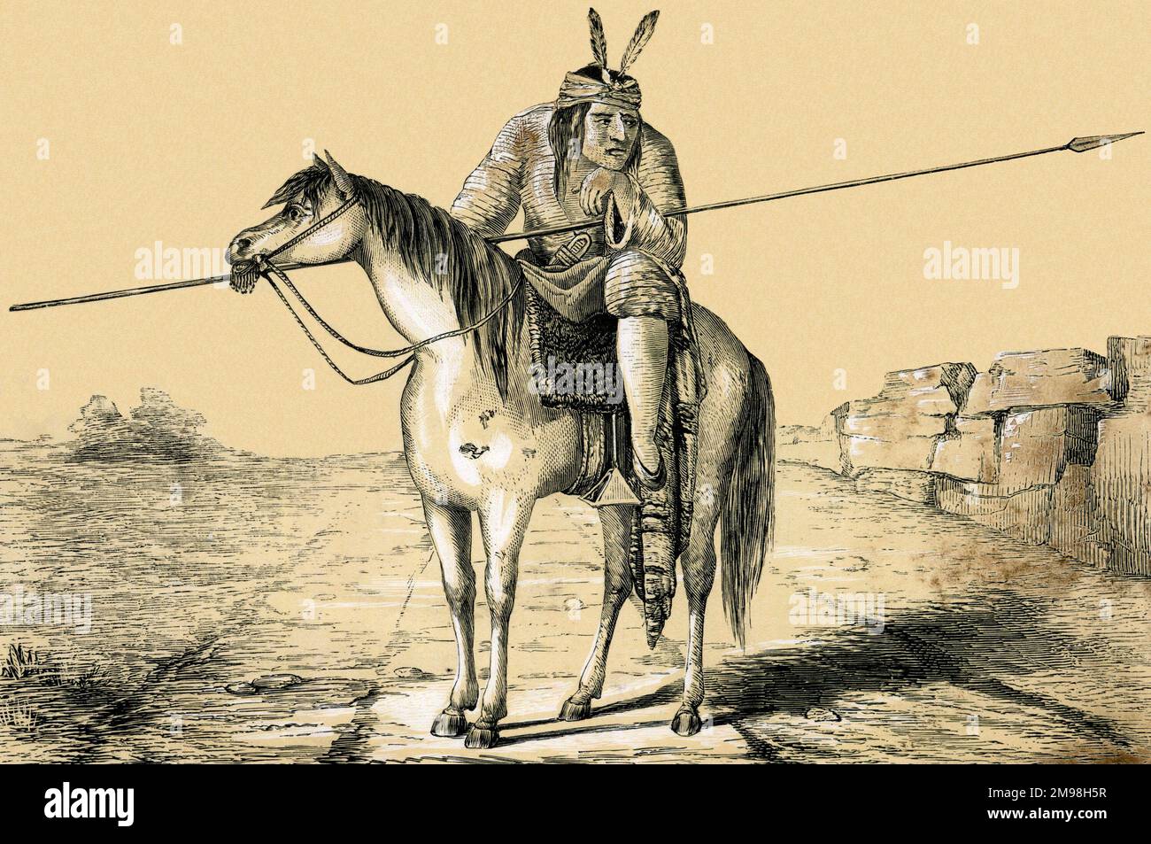 Native American Comanche on horseback. Stock Photo